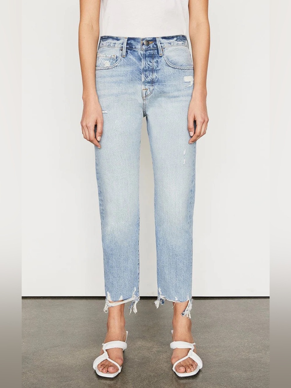 Frame Denim le original raw hem Light Blue Mid-Rise Jeans 27